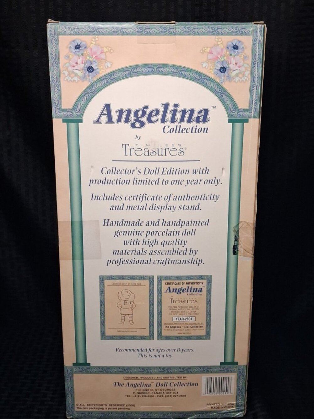 Vintage 2001 Angelina Collection Fine Porcelain Doll Green Plaid NIB w/ COA - Picture 6 of 16